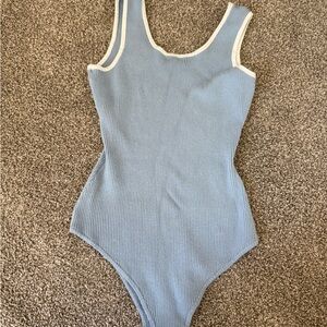 Elegant Blue Ribbed Bodysuit